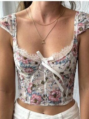 Victoria's Secret Coconut White embroidered floral lace Bra Top 36C bustier